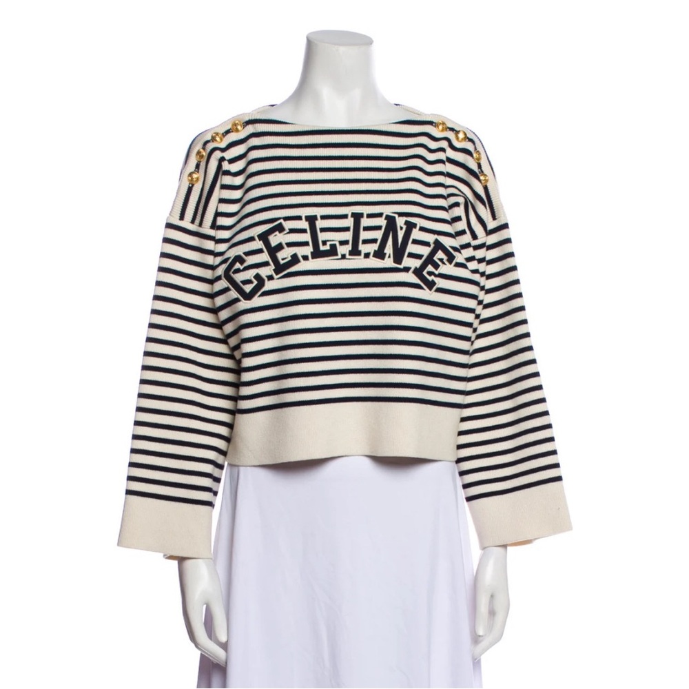 Celine Navy and Cream Striped Knit
